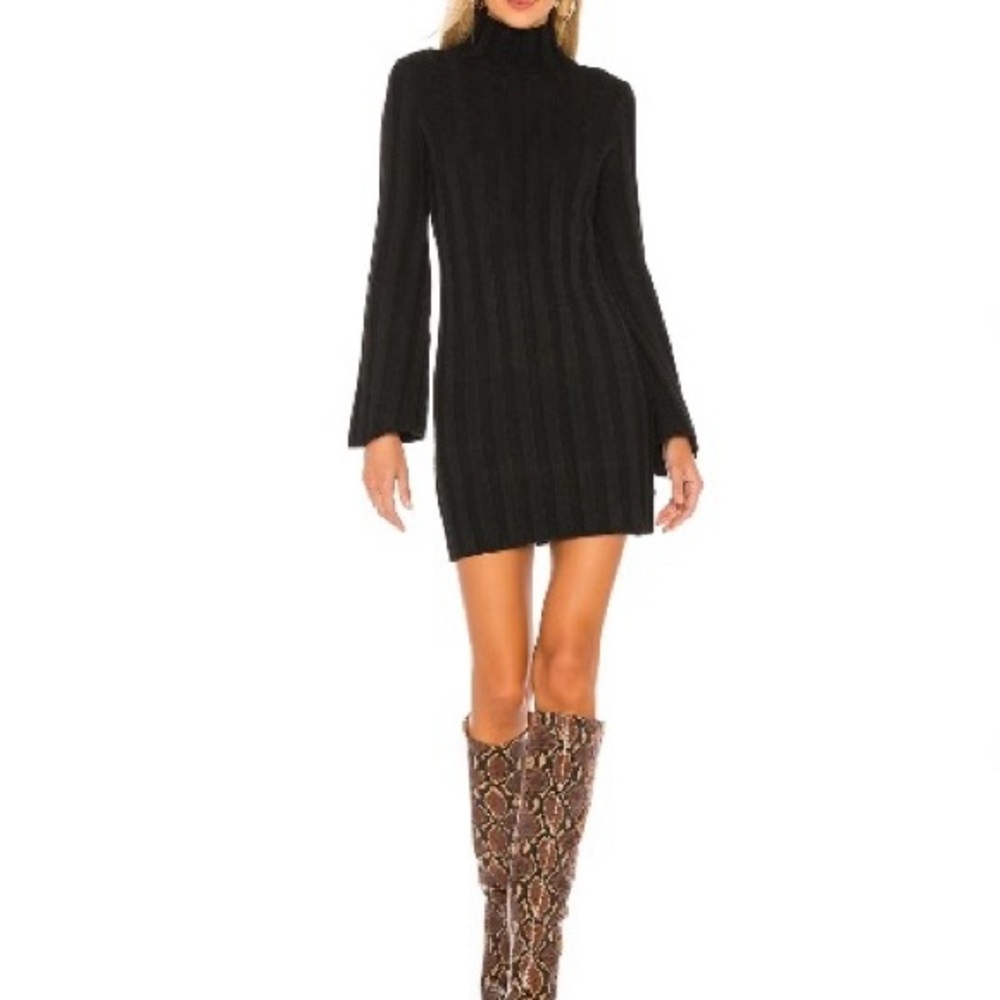 Taytay Elegant Black Ribbed Knit Dress
